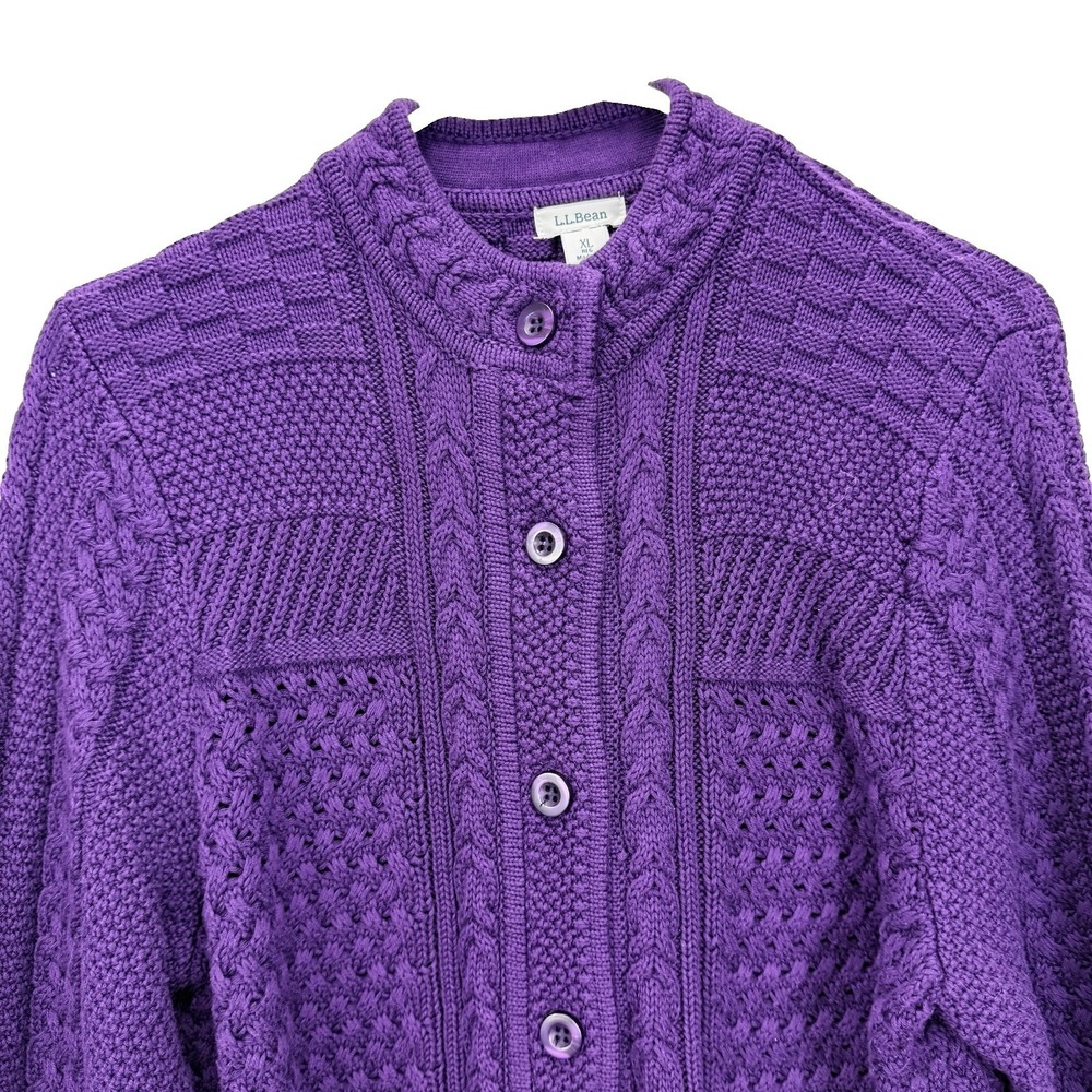 LL Bean Purple Stitchworks Button Up Cotton Cardigan Sweater Size XL - Picture 3 of 8